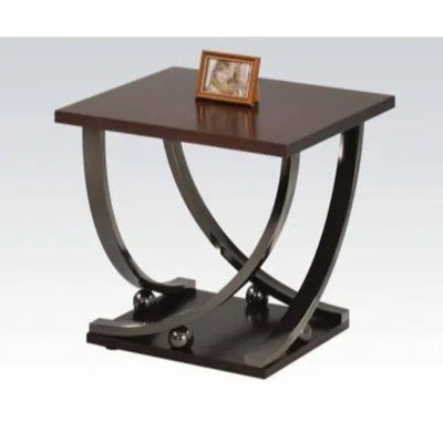 Hivvago Wood And Metal End Table With Sweeping Legs, Dark Walnut Brown And Black In Brown