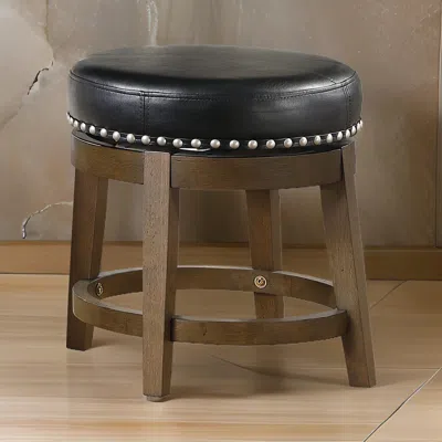 Hivvago Bara 20 Inch Swivel Dining Stool, Round Faux Leather, Brown, Set Of 2 In Brown