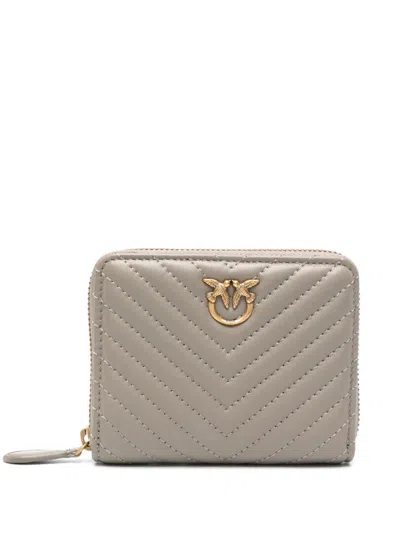 Pinko Quilted Leather Wallet In Gray