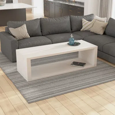 Hivvago Keli Coffee Table, 58 Inch Minimalist Open Frame, Rustic Washed White Mango Wood In White