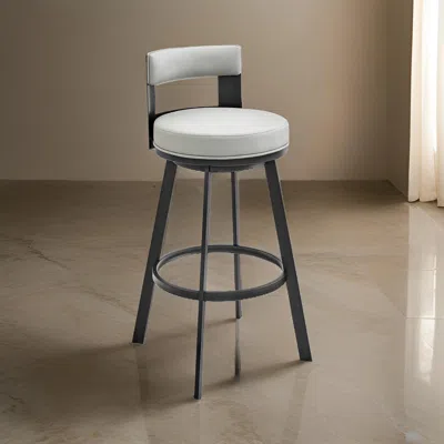 Hivvago Ami 30 Inch Swivel Barstool Chair, Gray Faux Leather, Black Iron Frame In Black
