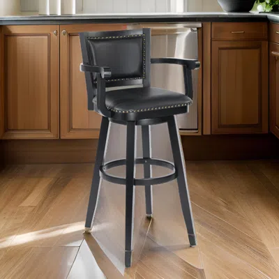 Hivvago Kera 36 Inch Extra Tall Swivel Barstool Chair, Black Faux Leather, Nailhead In Black