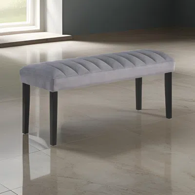 Hivvago Marcus 46 Inch Dining Bench, Fabric Upholstery, Wood, Tufted, Gray, Black In Gray