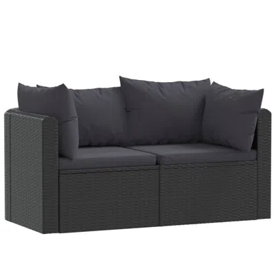 Hivvago 2pc Outdoor Modular Loveseat Set, Black Cushions, Poly Rattan, Steel In Black