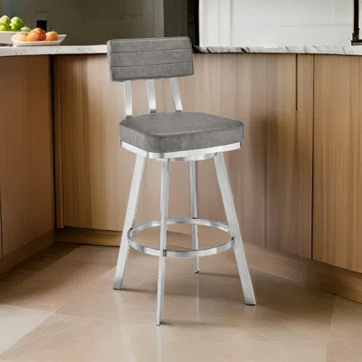Hivvago Poni 30 Inch Swivel Barstool Chair, Cushioned Seating, Gray Faux Leather In Gray
