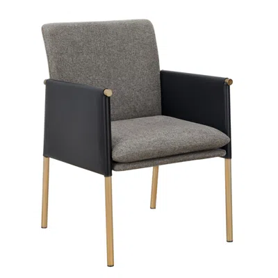 Hivvago Cid Dorie 22 Inch Dining Chair, Dark Gray Faux Leather, Brass Steel Legs In Gray