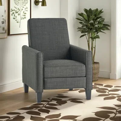 Hivvago Zuca Pushback Recliner Club Chair, Premium Padded, Black Wood, Gray Linen In Gray