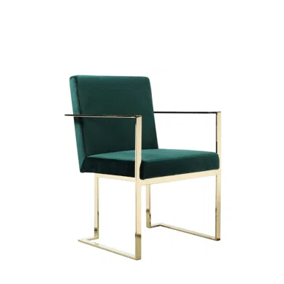 Hivvago Boly 24 Inch Dining Armchair, Cushioned Green Velvet Seat, Gold Cantilever In Gold