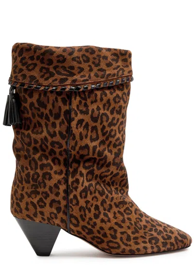 Isabel Marant Étoile Dalby 55 Leopard-print Brushed Suede Mid-calf Boots In Multi