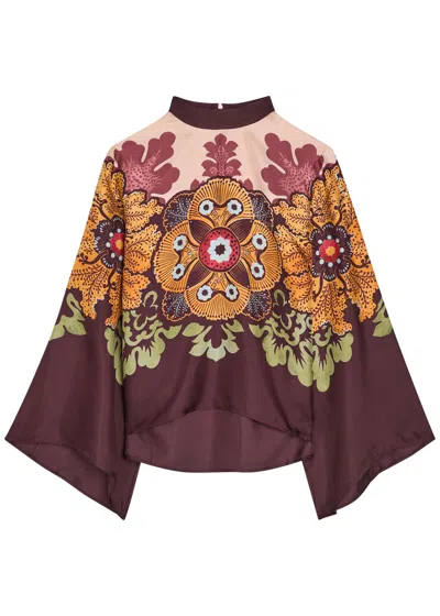 La Doublej La Double J Make An Exit Printed Silk Top In Brown