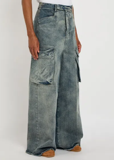 Rick Owens Blue Concordians Mastadon Firbanks Denim Cargo Pants In Blue