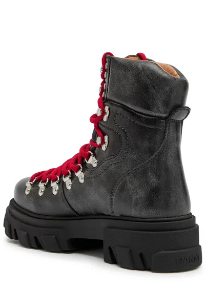 Ganni Ankle Mountain Boots Chunky Sole In Gray