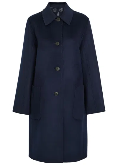 Tory Burch Reversible Double-face Wool Coat In Blue