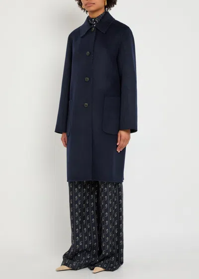 Tory Burch Reversible Double-face Wool Coat In Blue