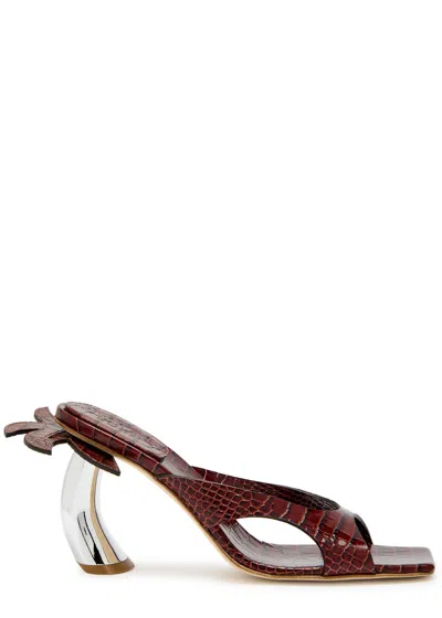 A.w.a.k.e. A.w.a.k.e Mode Chiara 90 Palm Tree Leather Mules In Brown