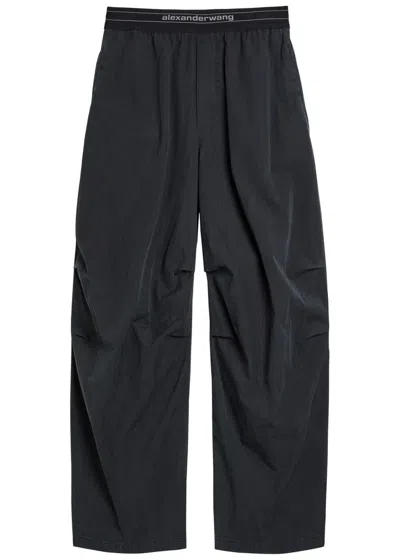 Alexander Wang Logo Gathered Wide-leg Trousers In Blue