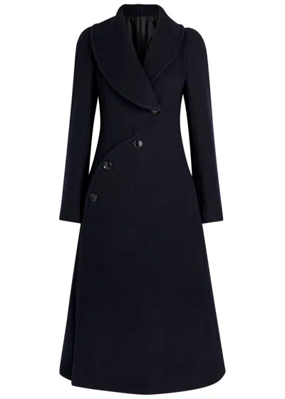 Alaïa Double Face Merino Wool Curved Coat In Blue