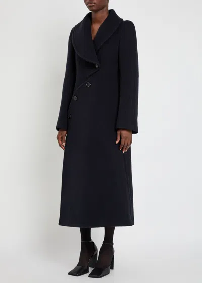 Alaïa Double Face Merino Wool Curved Coat In Blue