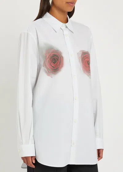 Jean Paul Gaultier Floral-print Cotton-poplin Shirt In White
