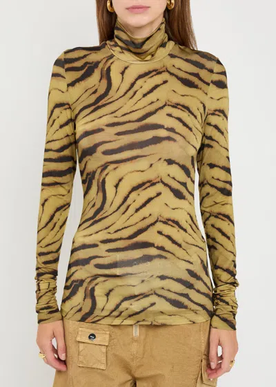 Ganni Printed Turtle Neck Sweater In Brown