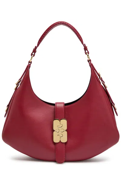 Ganni Kat Small Red Shoulder Bag With Adjustable Handle And Logo Plaque On The Front In Leather Woman In Red