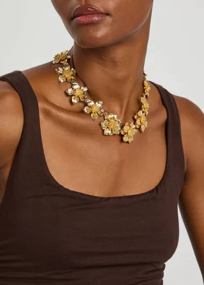 Kenneth Jay Lane Dogwood Flower 22kt Gold-plated Necklace In Gold