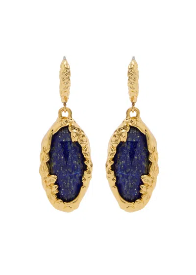 Alexis Bittar 14ct Gold-plated Brut Encased Lapis Drop Earrings In Blue