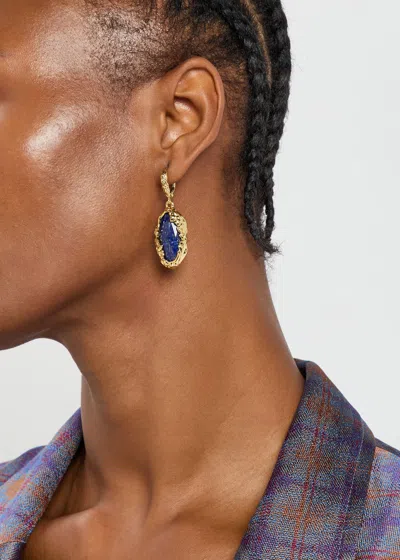 Alexis Bittar 14ct Gold-plated Brut Encased Lapis Drop Earrings In Blue