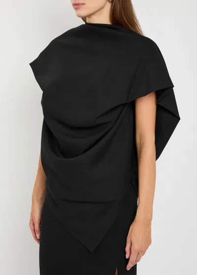 Issey Miyake Uni-form Draped Asymmetric Wool Top In Black