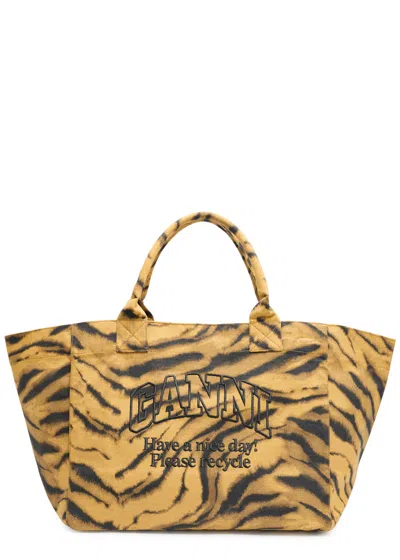 Ganni Zebra Print Xxl Shopper Canvas Tote Bag In Multi