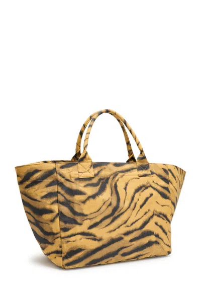 Ganni Zebra Print Xxl Shopper Canvas Tote Bag In Multi