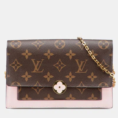 Pre-owned Louis Vuitton Brown Monogram Flore Wallet On Chain