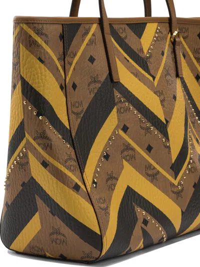 Mcm Chevron Pattern Tote Bag With Dual Handles In Brown
