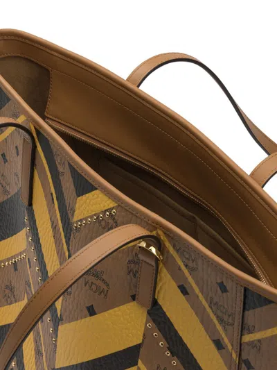 Mcm Chevron Pattern Tote Bag With Dual Handles In Brown