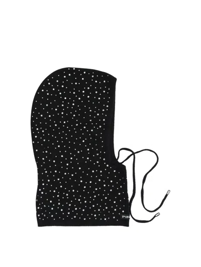 Pinko Balaclava With Drawstring And Rhinestones In Black