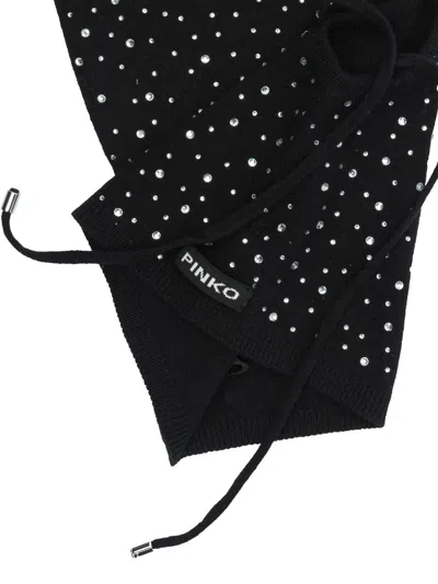 Pinko Balaclava With Drawstring And Rhinestones In Black