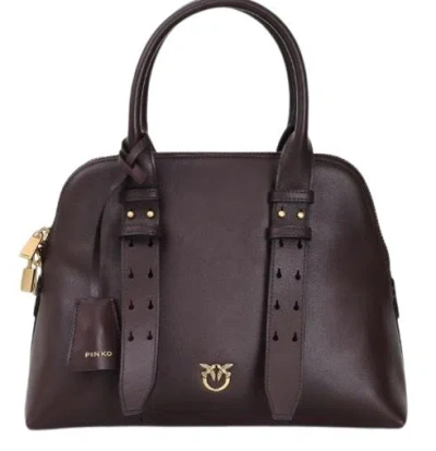 Pinko Medium Escape Leather Tote Bag In Brown