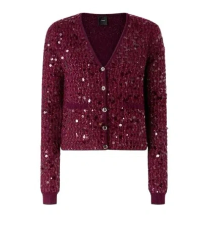 Pinko Sequined Long-sleeve Cardigan In Brown