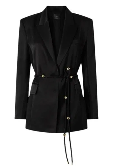 Pinko Glossy Satin Blazer With Belt And Sphere Accent In Black