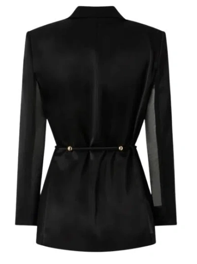 Pinko Glossy Satin Blazer With Belt And Sphere Accent In Black