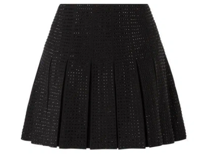 Pinko Flared Pleated Mini Skirt With Perforated Texture In Black