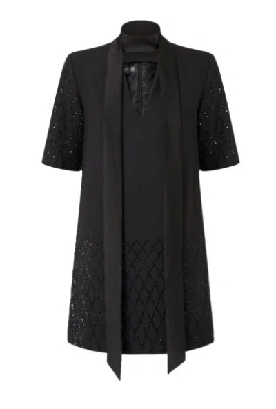 Pinko Lipogramma Short Dress With Rhinestones In Black