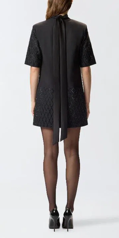 Pinko Lipogramma Short Dress With Rhinestones In Black