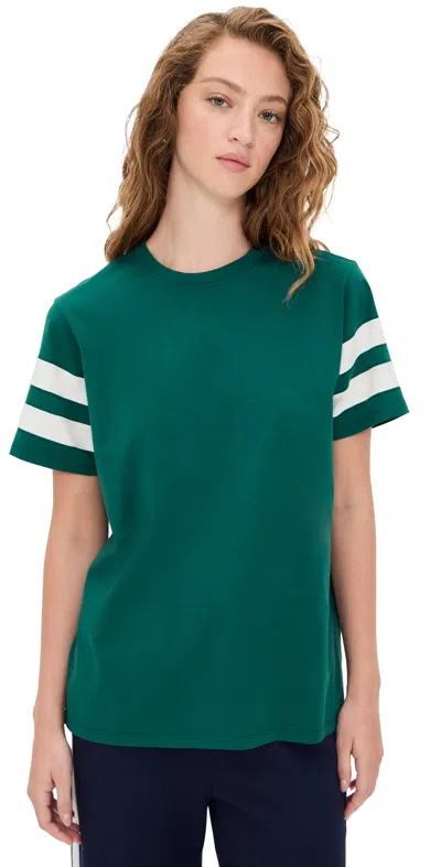 Clare V Original Varsity Tee Deep Pine/cream In Green