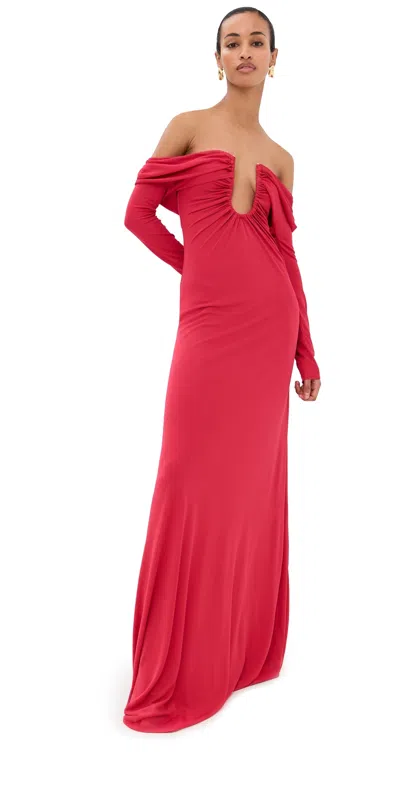 Christopher Esber Arced Palm Strapless Shawl Gown Cranberry In Red