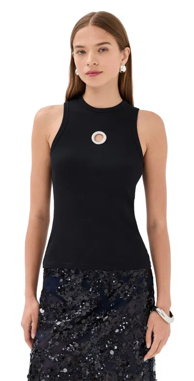 Rabanne Fitted Ribbed Tank Top With Metallic Logo Detail In Black