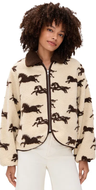 The Great . The Pasture Horse Print Fleece Jacket In Neutral