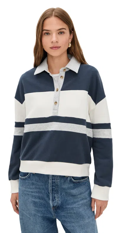 Faherty High Standard Fleece Rugby Top Retro Moon In Blue