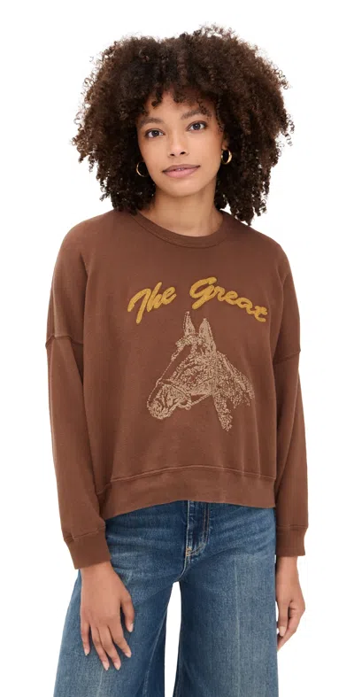 The Great The Teammate Sweatshirt With Horse Embroidery Umber In Brown