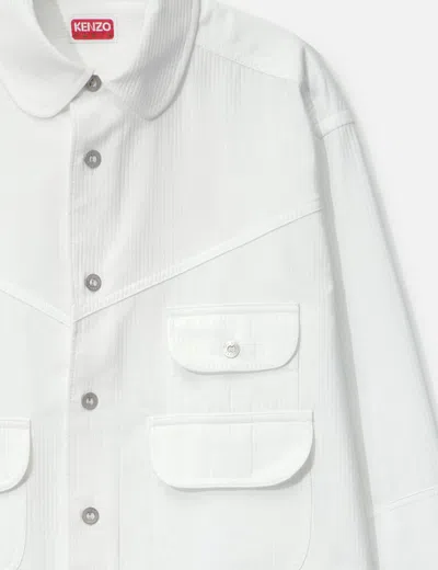 Kenzo Workwear Overshirt In Textured Cotton In White